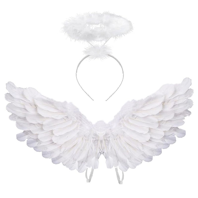 Antspirit Angel Costume Wings And Halo Angel Costume for Girls Kids Women Adult Halloween Christmas (White) - Image 1